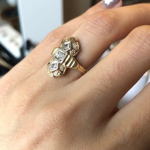 Art Deco 14k yellow gold and diamond ring